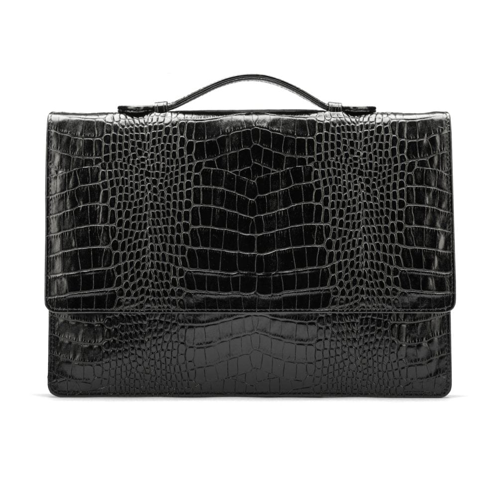 Small leather briefcase, black croc, front