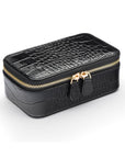 Zip around jewellery case, black croc, front