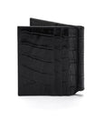 Black Croc Compact Leather Money Clip Wallet