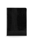 Simple leather document folder, black croc, front