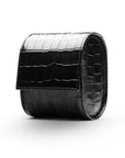 Single watch roll, black croc, front