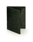 RFID leather credit card holder, black croc, front view