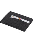 Flat leather credit card holder, black croc, back