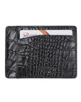 Flat leather credit card holder, black croc, back view