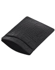 Flat leather credit card holder, black croc, open