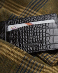 Flat leather credit card holder, black croc, lifestyle