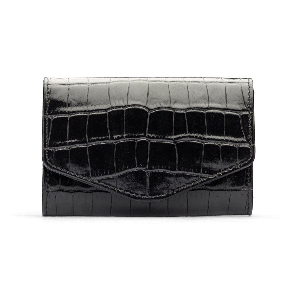 Small Expandable Purse, Black Croc | Small Purse | SageBrown