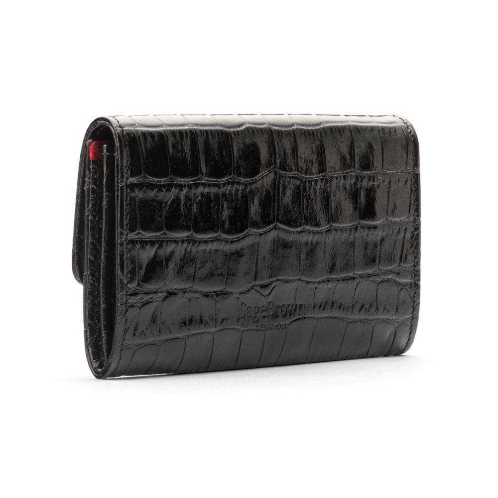 Small leather concertina purse, black croc, back