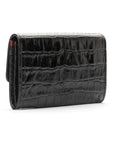 Small leather concertina purse, black croc, back