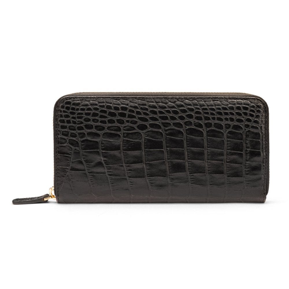 Tall leather zip around accordion purse, black croc