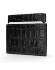 Leather squeeze spring coin purse, black croc, side