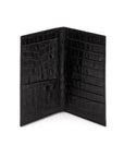 Slim tall leather suit wallet, black croc, inside