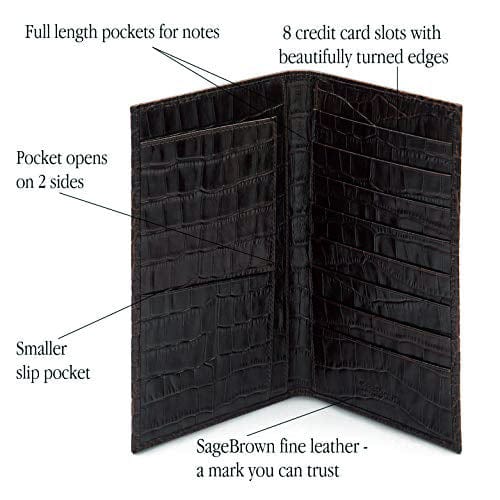 Slim tall leather suit wallet, black croc, features