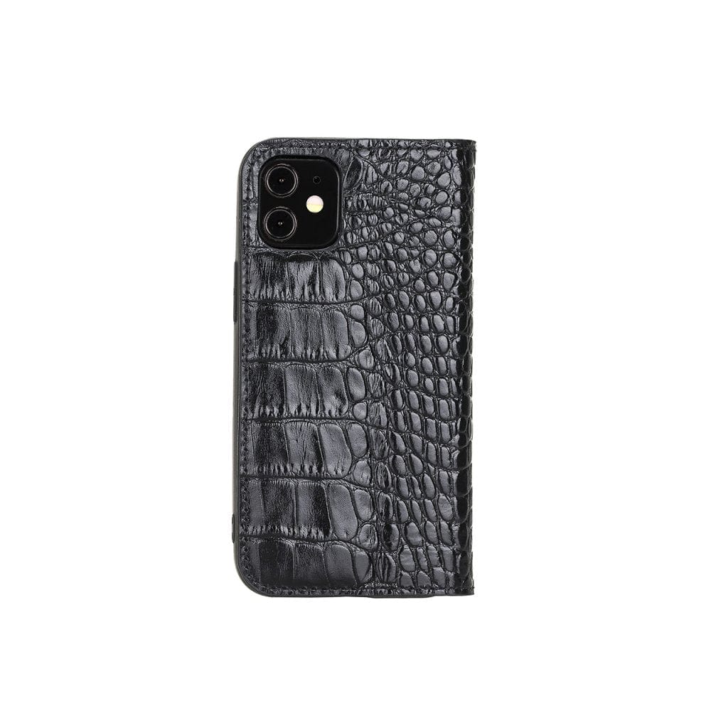 Black Croc With Cobalt Leather iPhone 12 Mini Wallet Case 