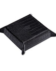 Leather valet tray, black croc with cobalt, base