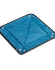 Leather valet tray, black croc with cobalt, flat