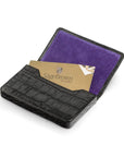 Leather business card holder with magnetic closure, black croc, inside