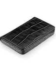 Leather business card holder with magnetic closure, black croc, side