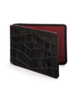 Leather Oyster card holder, black croc with red, front