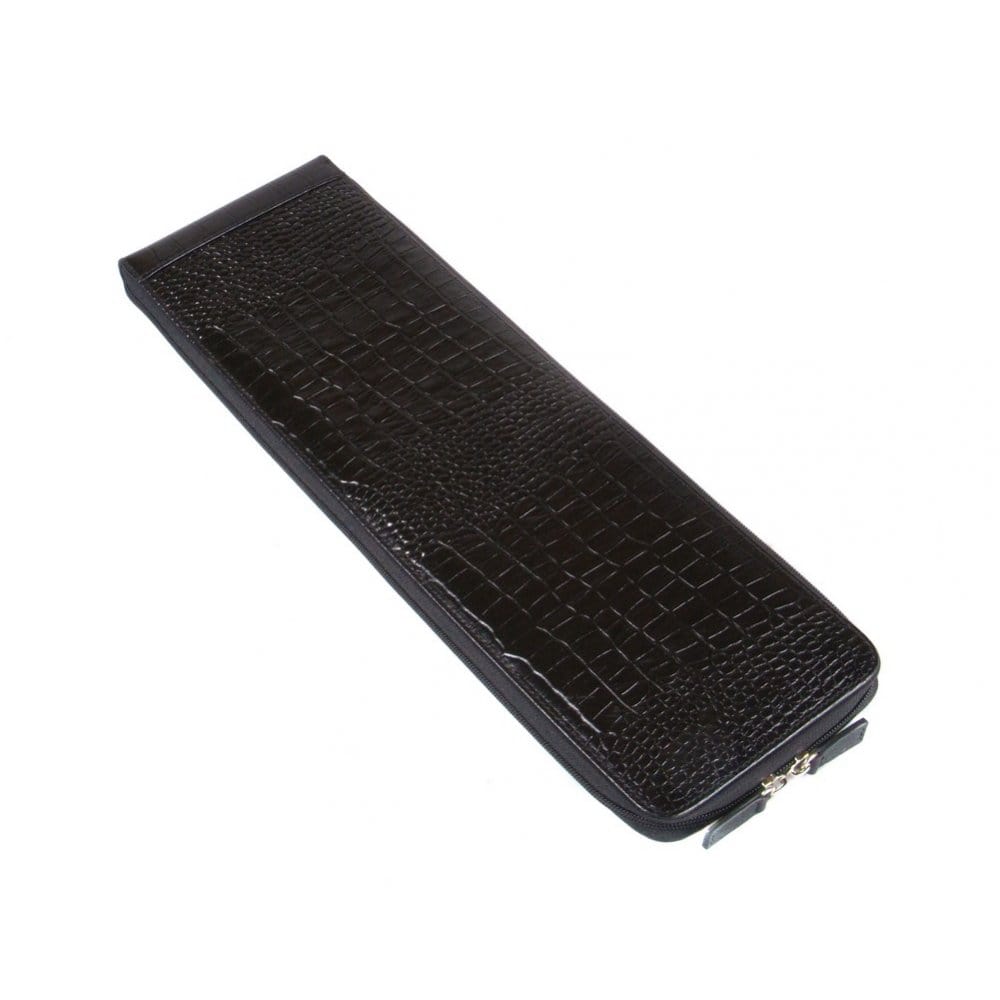 Black Croc With Red Men's Leather Travel Tie Case