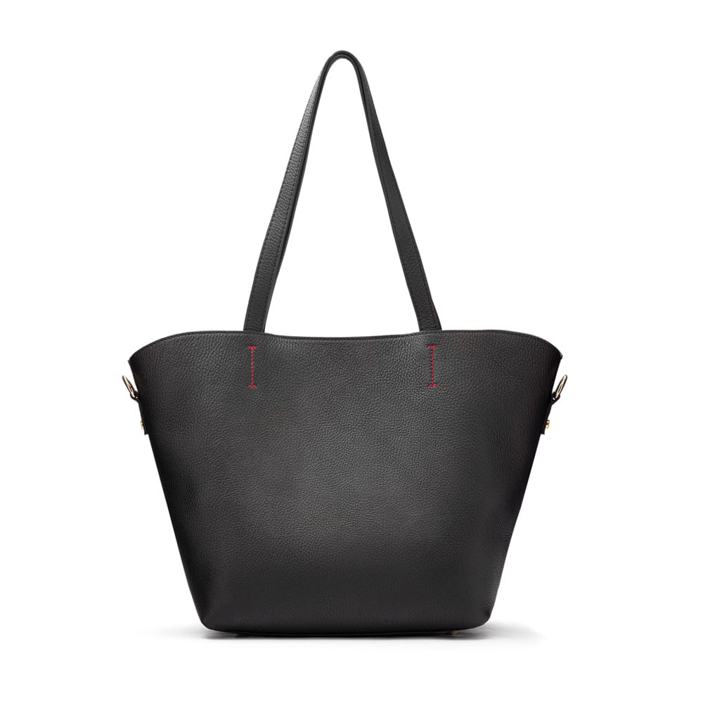 Leather tote bag, black, front view