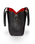 Leather tote bag, black, side view