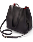 Leather tote bag, black, with long shoulder strapnt view