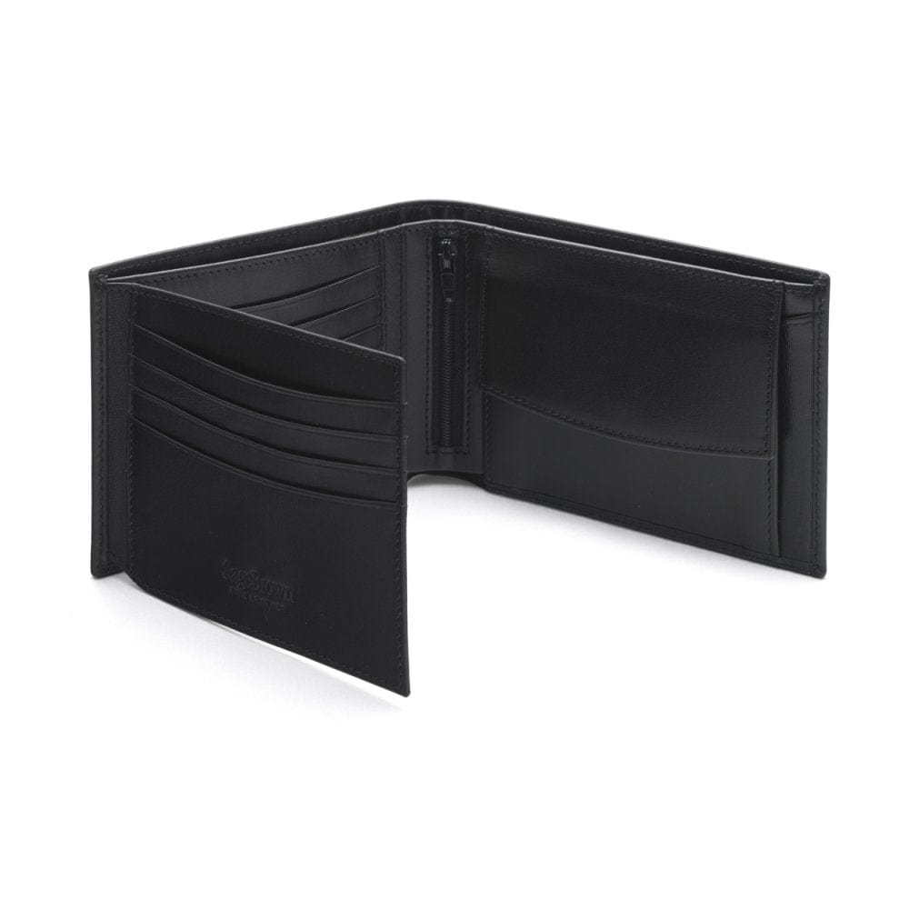 Leather coin wallet, black, open