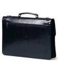 Leather satchel briefcase with straps, black, back