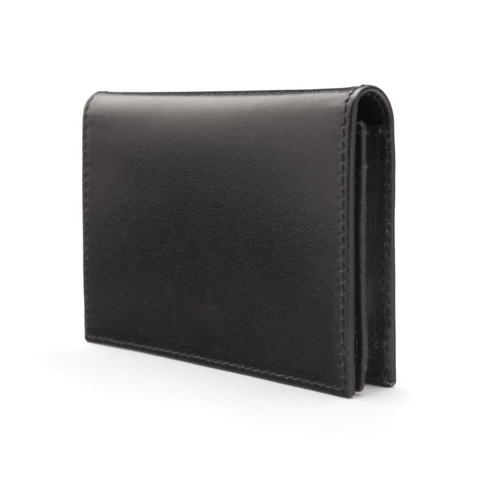 Expandable leather business card case, black, side