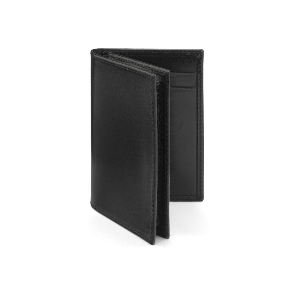 Expandable leather business card case, black, front
