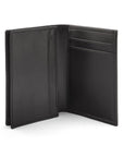 Expandable leather business card case, black, open