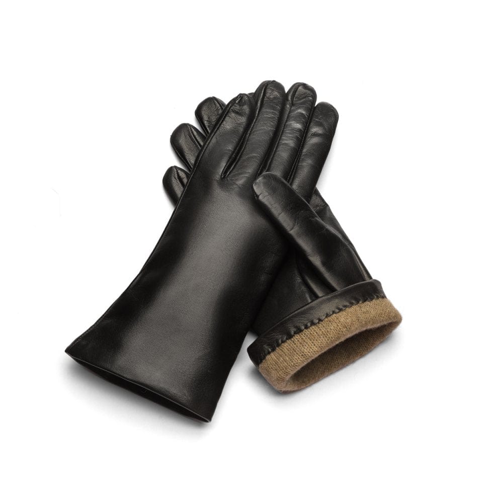 Cashmere lined leather gloves ladies, black