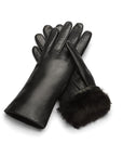 Fur lined leather gloves ladies, black