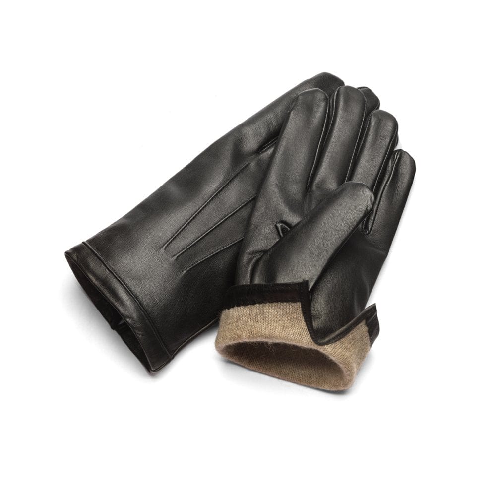 Cashmere lined leather gloves men's, black