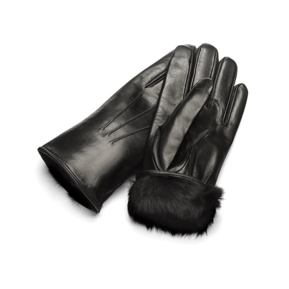 Fur lined leather gloves men's, black