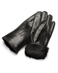 Fur lined leather gloves men's, black