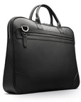 16"  slim leather laptop bag, black, front view