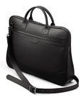 16"  slim leather laptop bag, black, side view