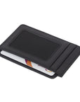 Flat leather ID card case, black , front view