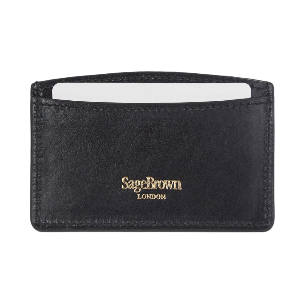 Black Flat Leather Credit Card Case With RFID Blocking Lining