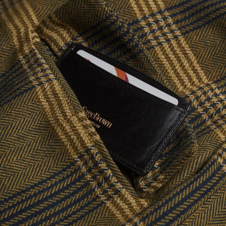 Black Flat Leather Credit Card Case With RFID Blocking Lining