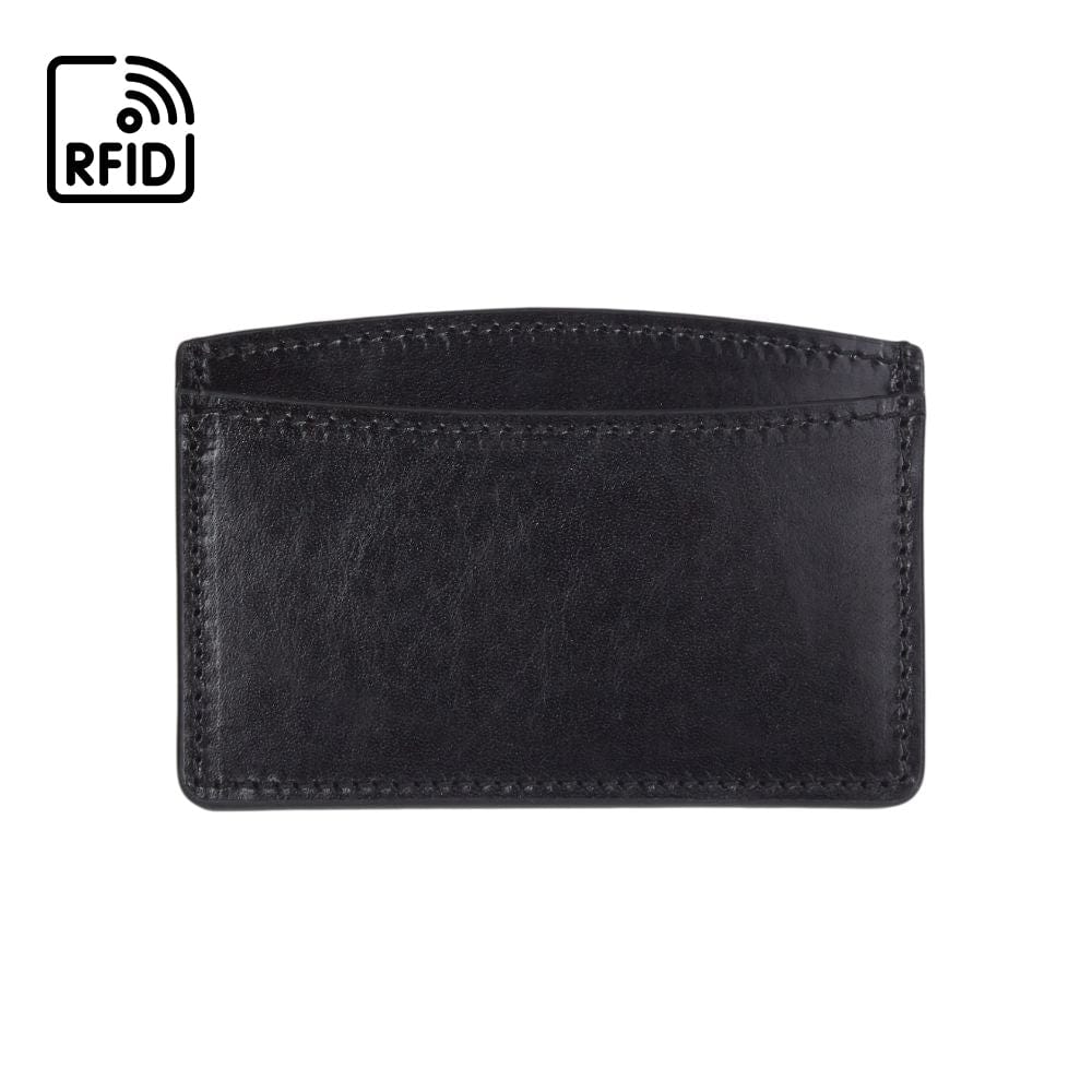 RFID Flat Leather Card Holder, black, front view