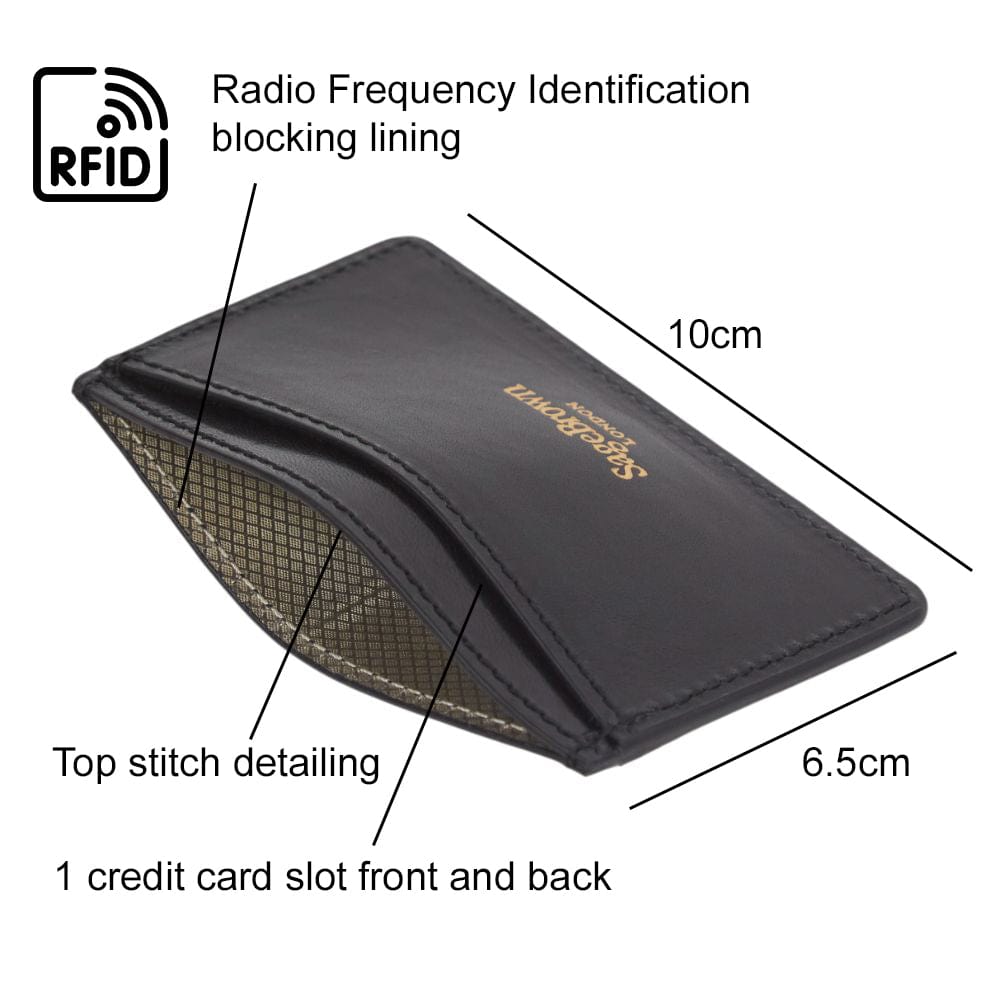 RFID Flat Leather Card Holder, black, features