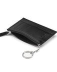 Flat leather card wallet with jotter and zip pocket, black, open