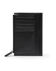 Flat leather card wallet with jotter and zip pocket, black, back