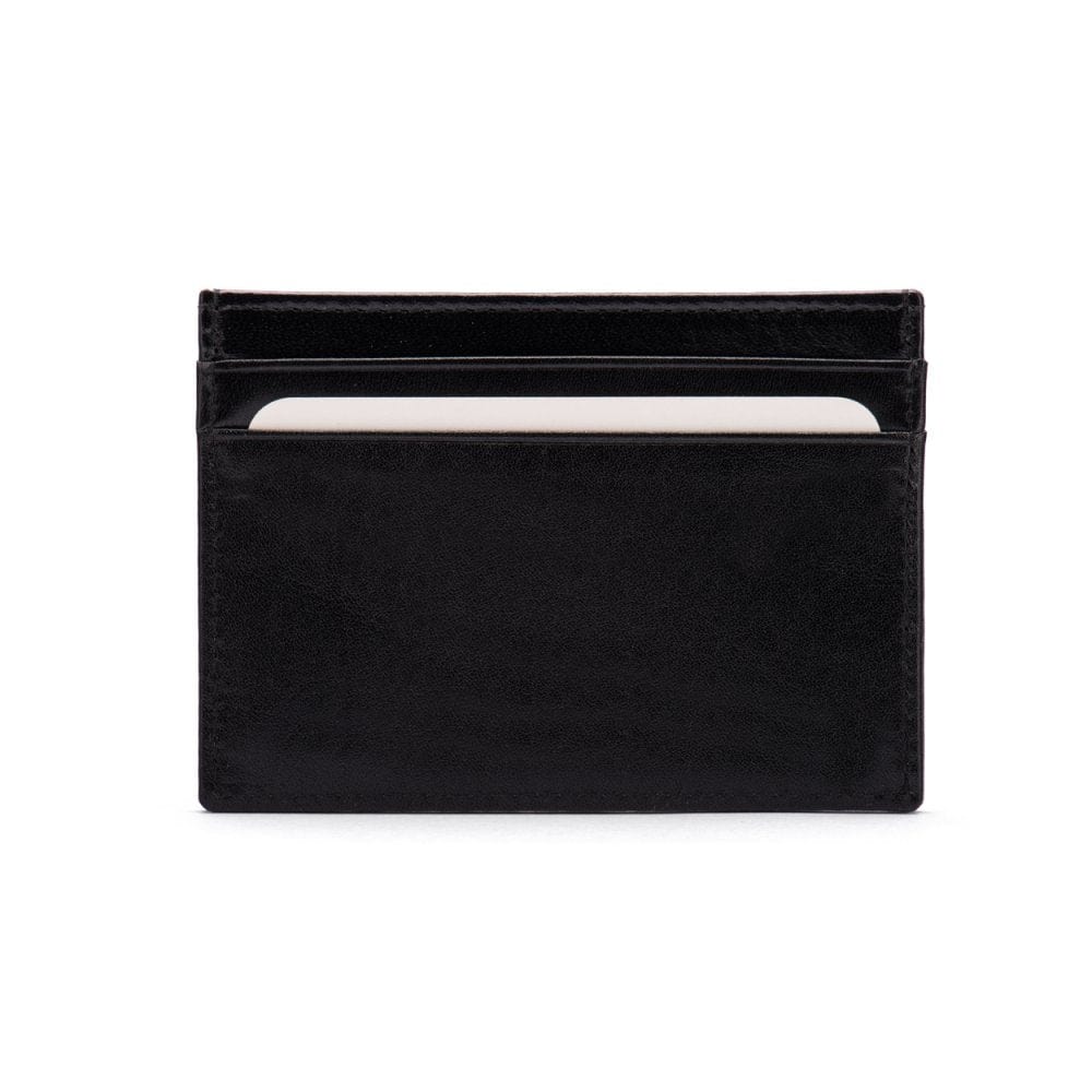 Flat leather credit card wallet 4 CC, black, front