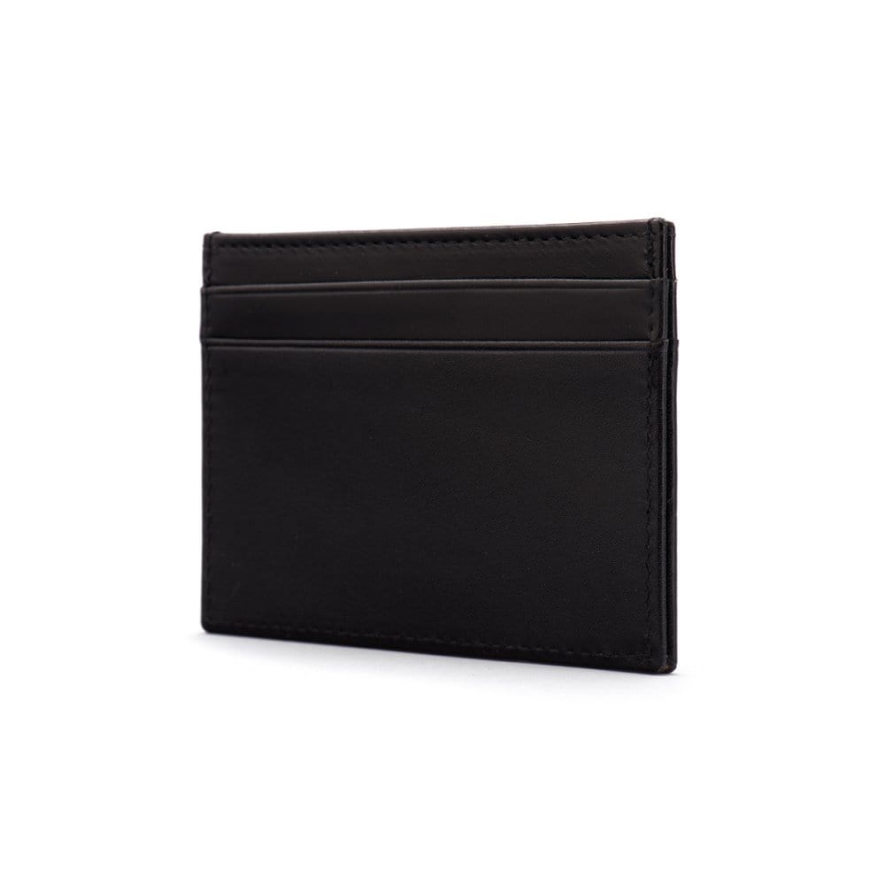 Flat leather credit card wallet 4 CC, black, side