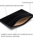 Flat leather credit card wallet 4 CC, black, features