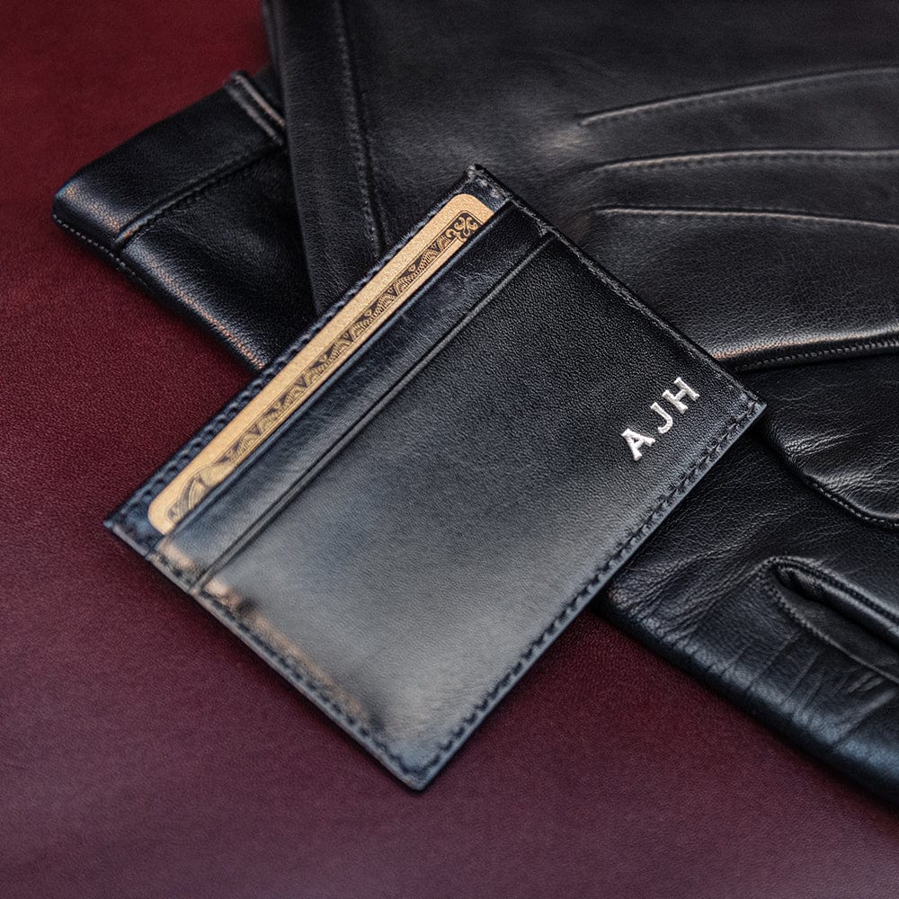 Flat leather card wallet, personalised card case